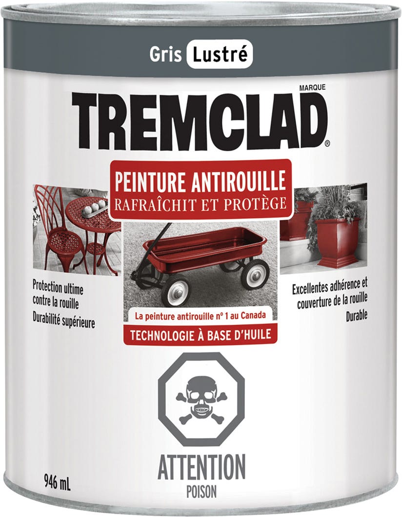 Anti-Rust Paint Oil-Based, Gloss Finish, Grey, 946 ml