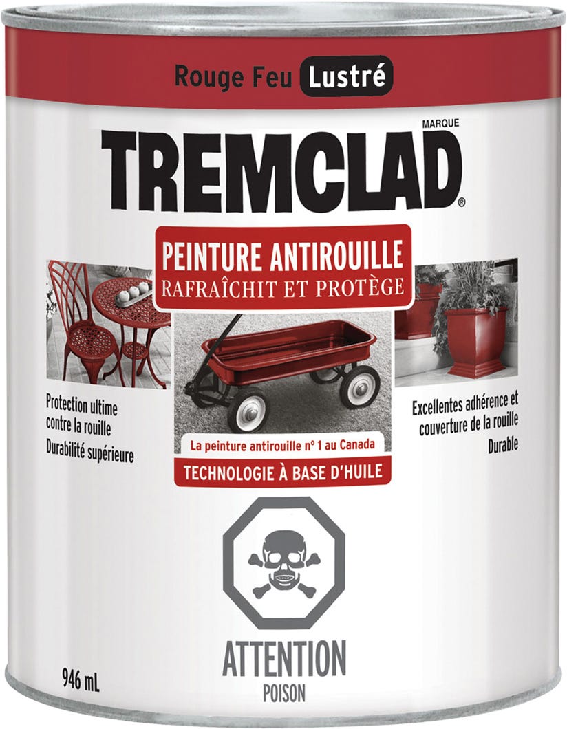 Anti-Rust Paint Oil-Based, Gloss Finish, Fire Red, 946 ml