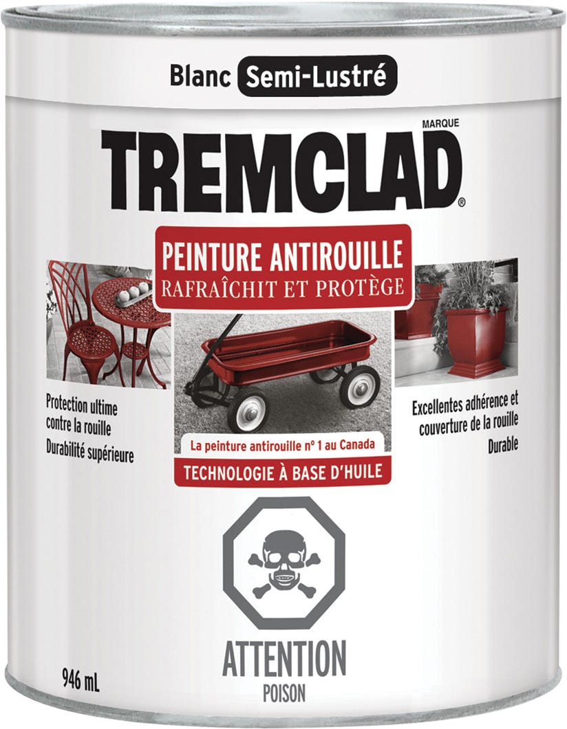 Anti-Rust Paint Oil-Based, Semi-Gloss Finish, White, 946 ml