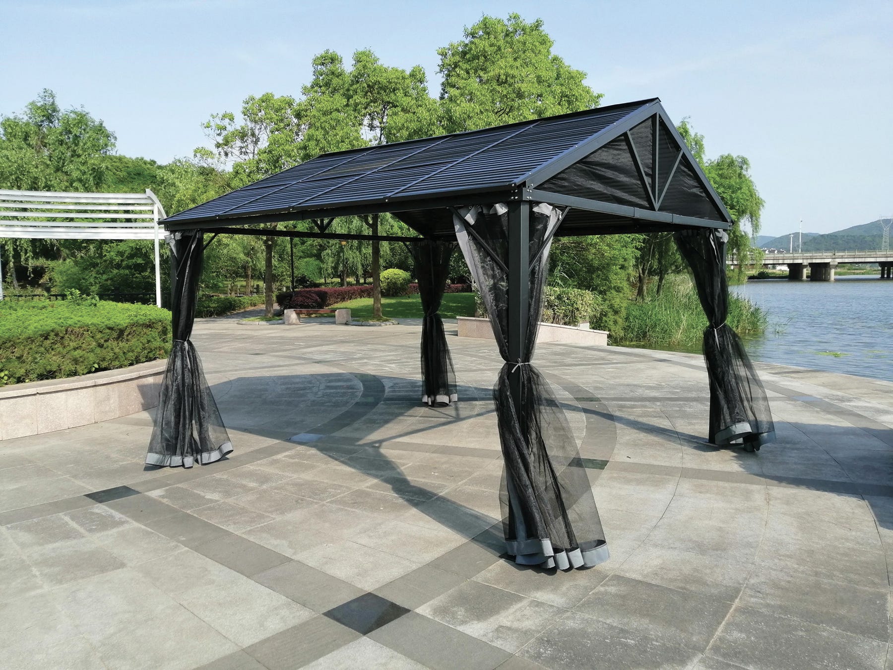 BARCELONA Gazebo with Mosquito Net, 11.8 ft. X 11.8 ft., charcoal