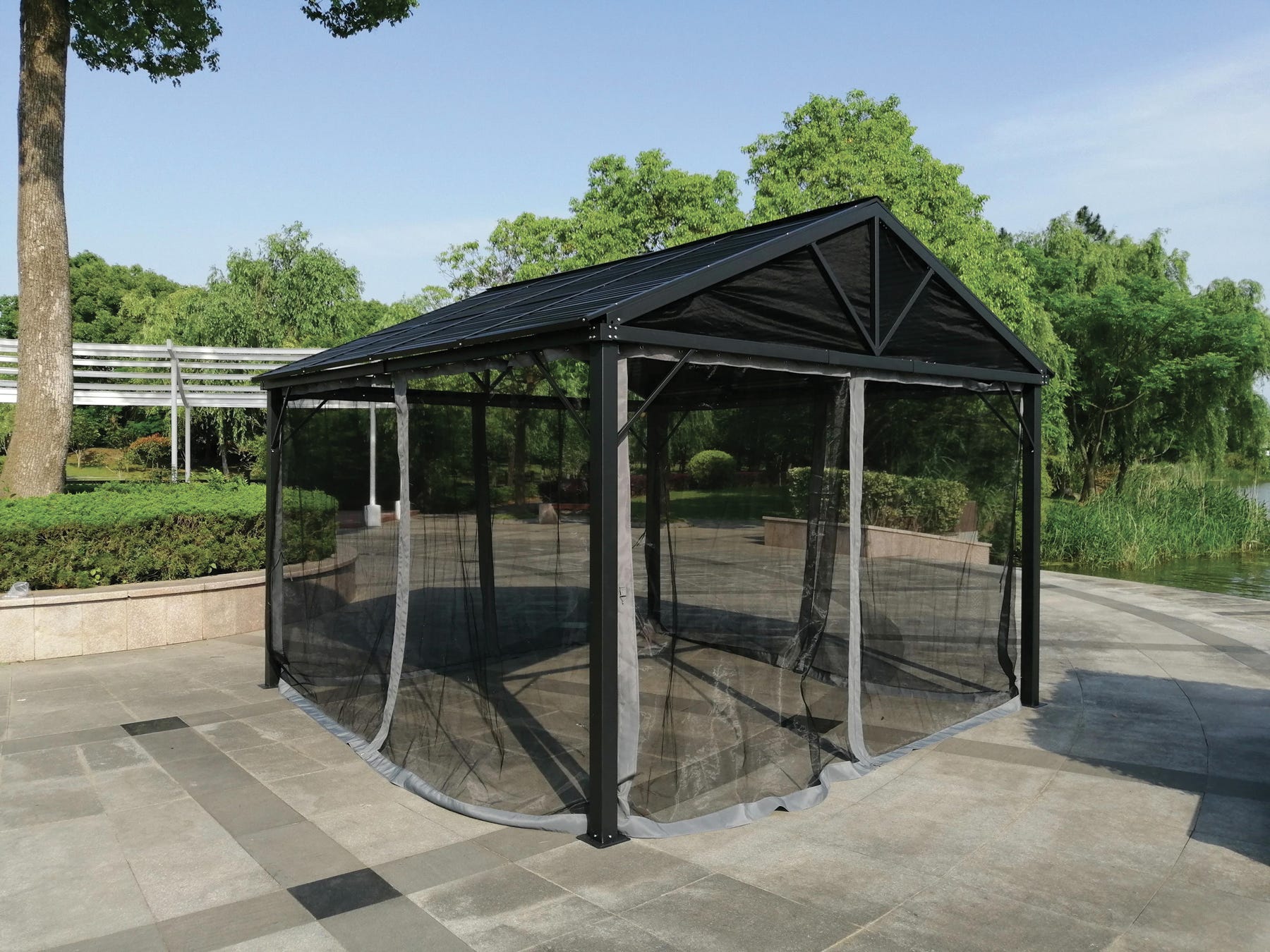 BARCELONA Gazebo with Mosquito Net, 11.8 ft. X 11.8 ft., charcoal