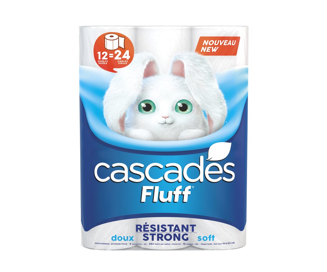 Cascade Fluff Toilett Paper, Strong & Soft, 2 Ply, 12-Roll