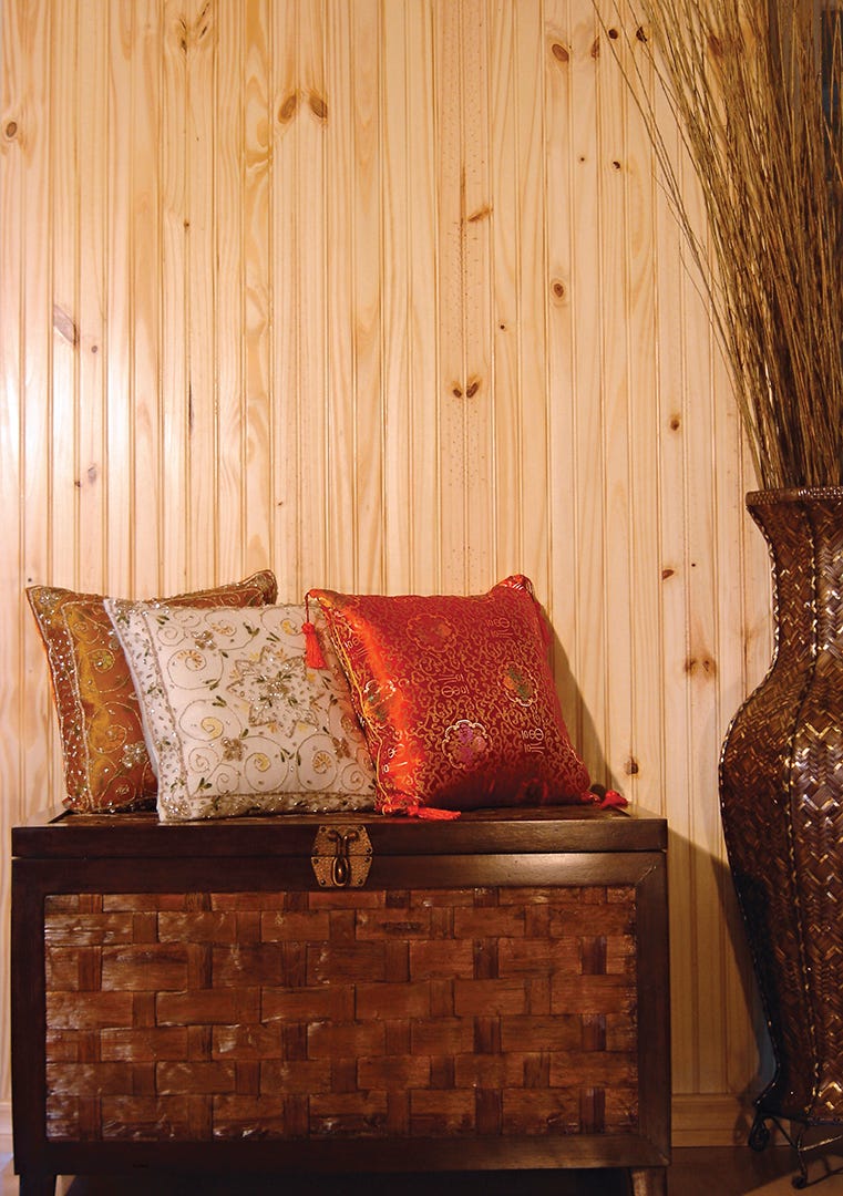 Beaded knotty pine panelling