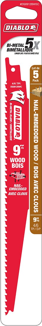 Diablo Bi-metal Reciprocating Blade for Wood & Metal, 9-In