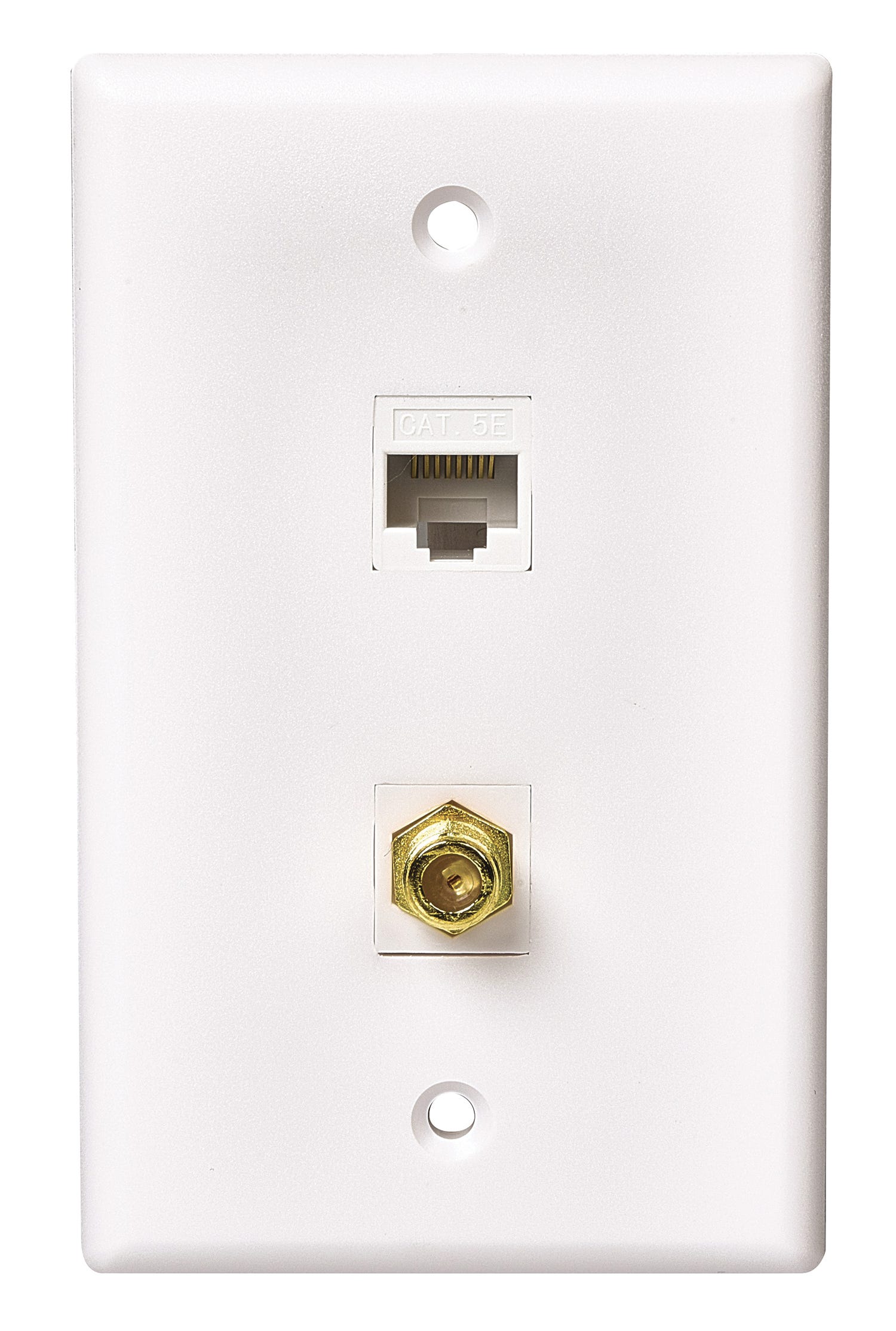 Cat 5E/6 2-Jack Wall Plate 1 Data & 1 Coaxial, White