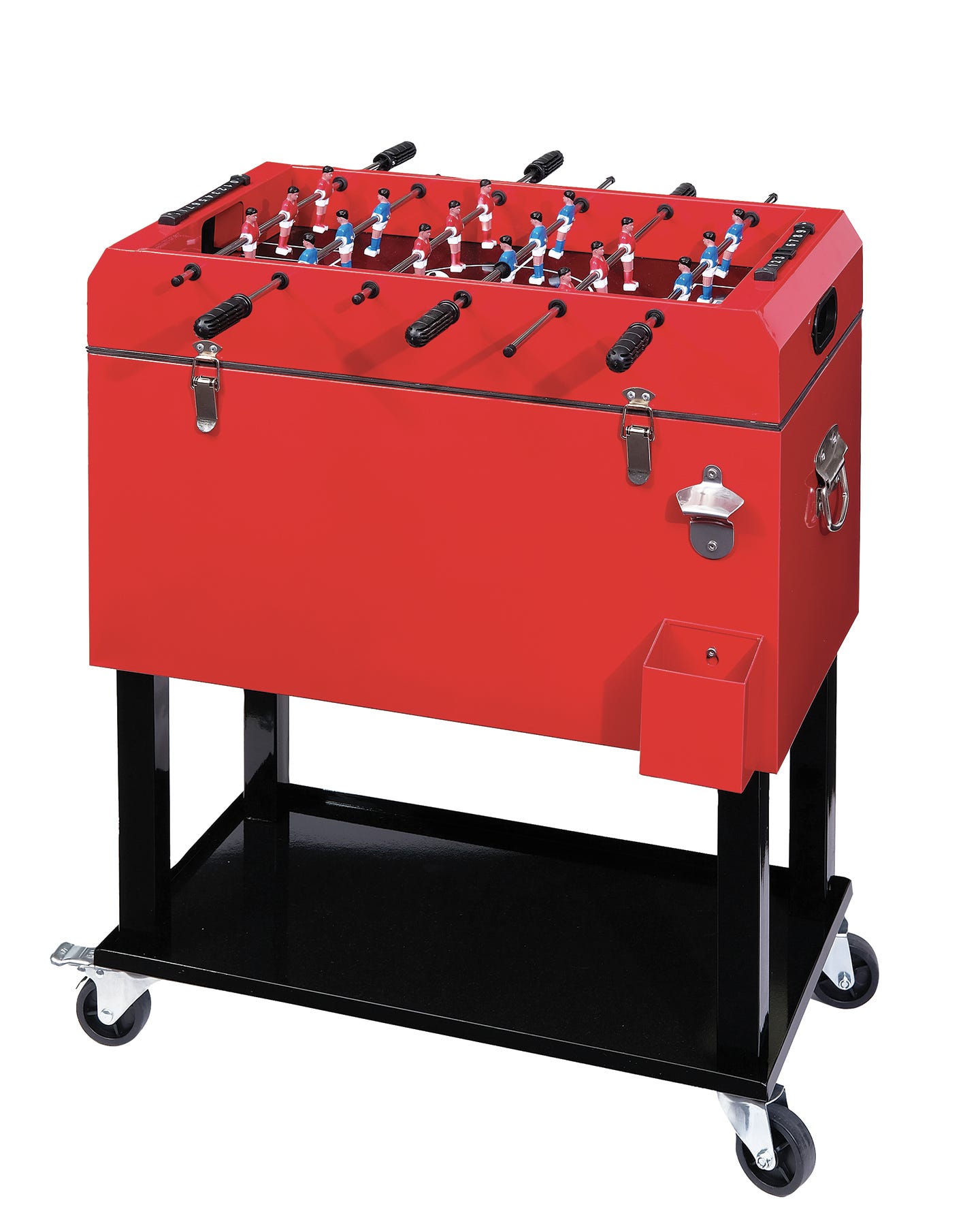 CAYO Cool Box on Wheels with Football Table, 65 Liters, Black and Red