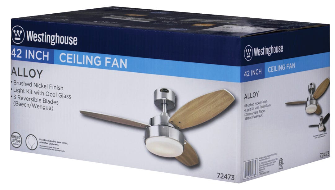 ALLOY Ceiling Fan, 1 Head, Brushed Nickel, 42 in.