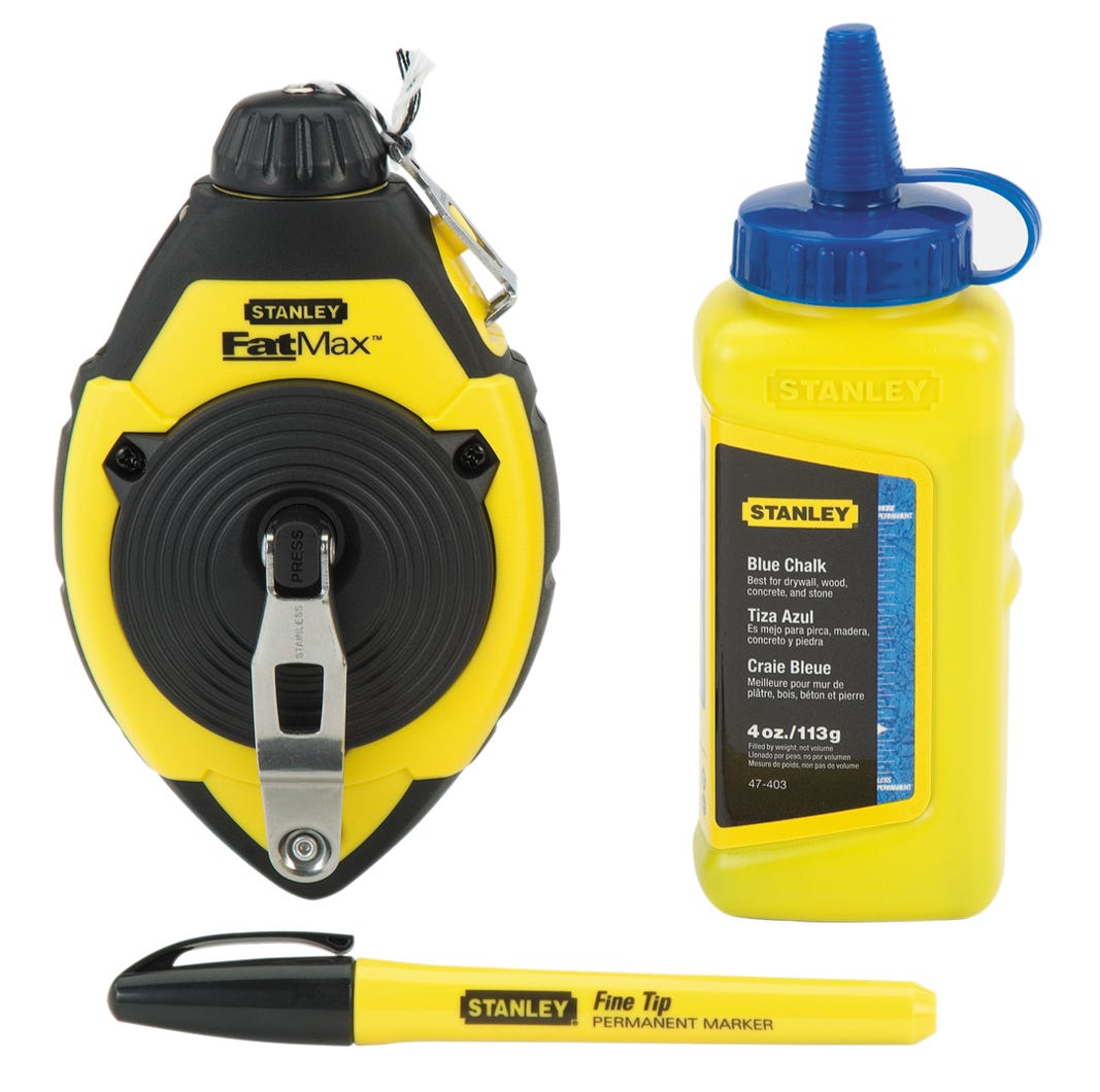 Chalk Box Set with Bottle & Chalk Line Reel, 100-Ft.