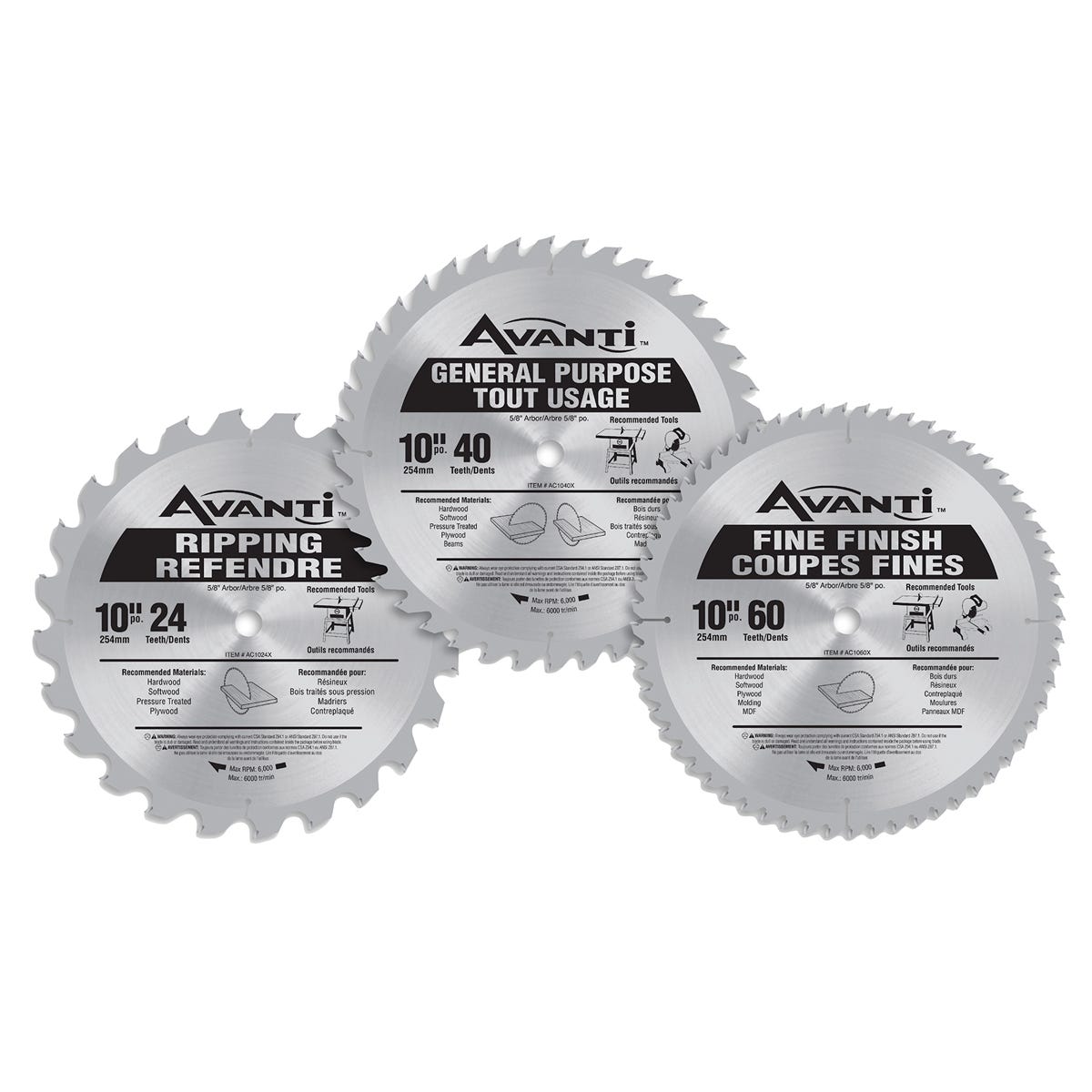 Avanti Circular Blade Set, 10", 3/pk