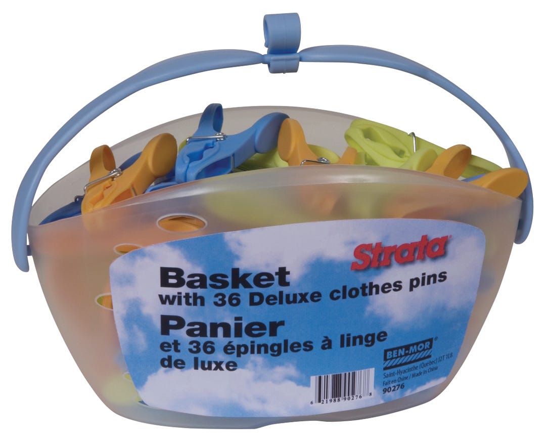 Clothespins With Basket Deluxe, 36/Pack