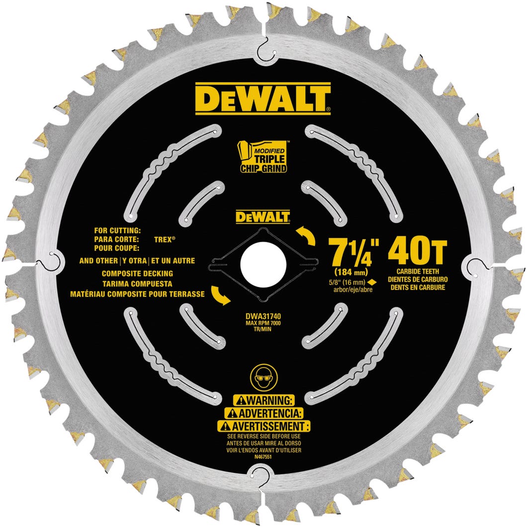 Circular Saw Blade for Composite Decking Materials, 7-1/4 in., 40 Teeth