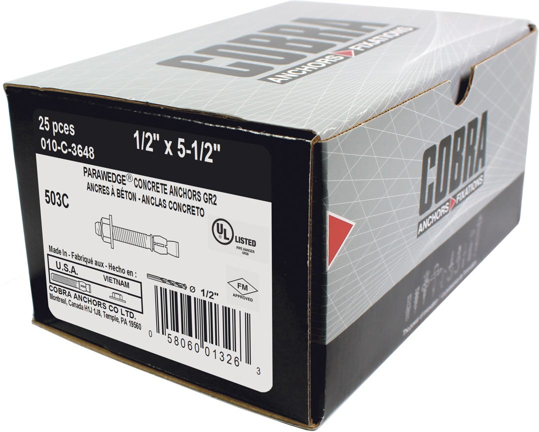 PARAWEDGE Concrete Anchor, 1/2 in. X 5-1/2 in., #2, 25/Pack