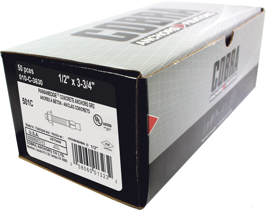 PARAWEDGE Concrete Anchor, 1/2 in. X 3-3/4 in., #2, 50/Pack