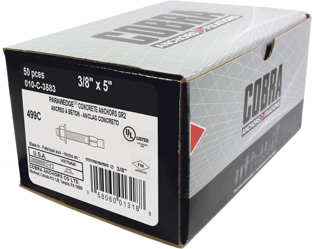 PARAWEDGE Concrete Anchor, 3/8 in. X 5 in., #2, 50/Pack