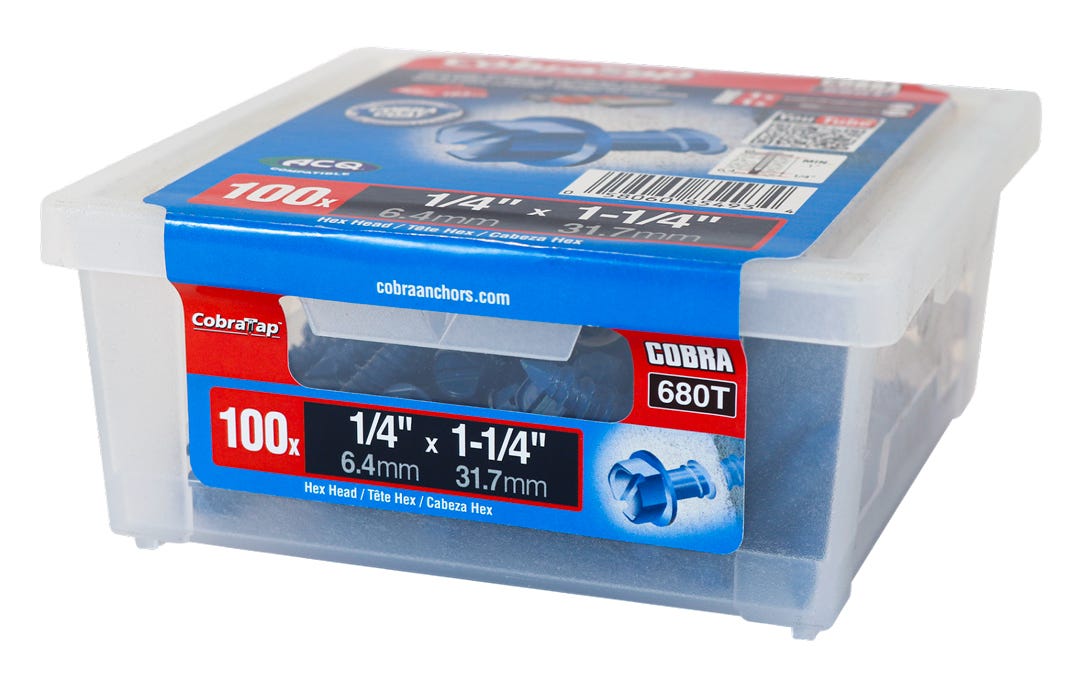 Hex Head Concrete Screw, 1/4 in. x 1-1/4 in.. + Drill and Drive Bit, 100/Pack