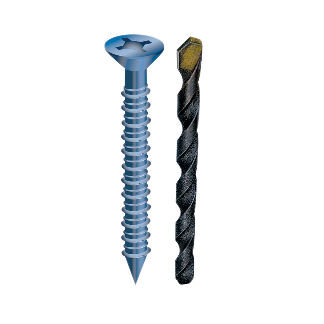Flat Head Concrete Screw, 1/4 in. x 3-1/4 in. + Drill and Drive Bit, 100/Pack