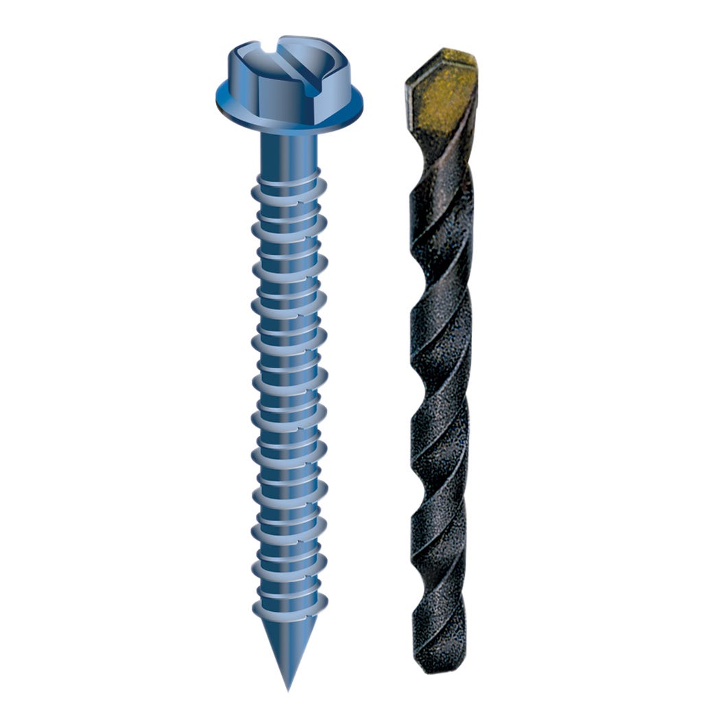 Hex Head Concrete Screw, 1/4 in. x 3-1/4 in.. + Drill and Drive Bit, 100/Pack