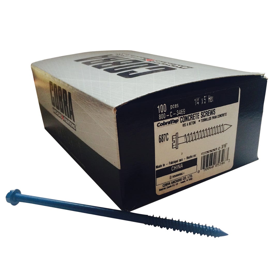 COBRATAP Concrete Screw with Hex Head, 1/4 in. x 5 in. + Drill Bit, 100/Pack