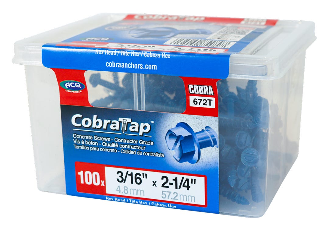 Hex Head Concrete Screw, 3/16 in. x 2-1/4 in. + Drill and Drive Bit, 100/Pack