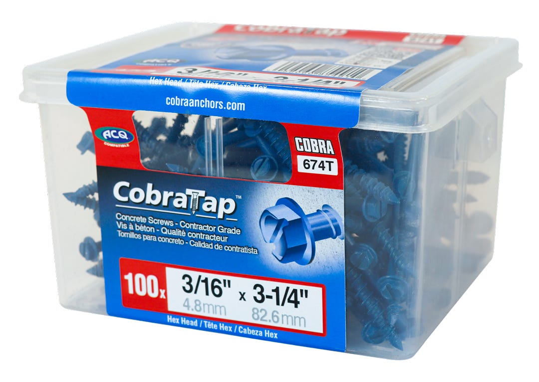 Hex Head Concrete Screw, 3/16 in. x 3-1/4 in. + Drill and Drive Bit, 100/Pack