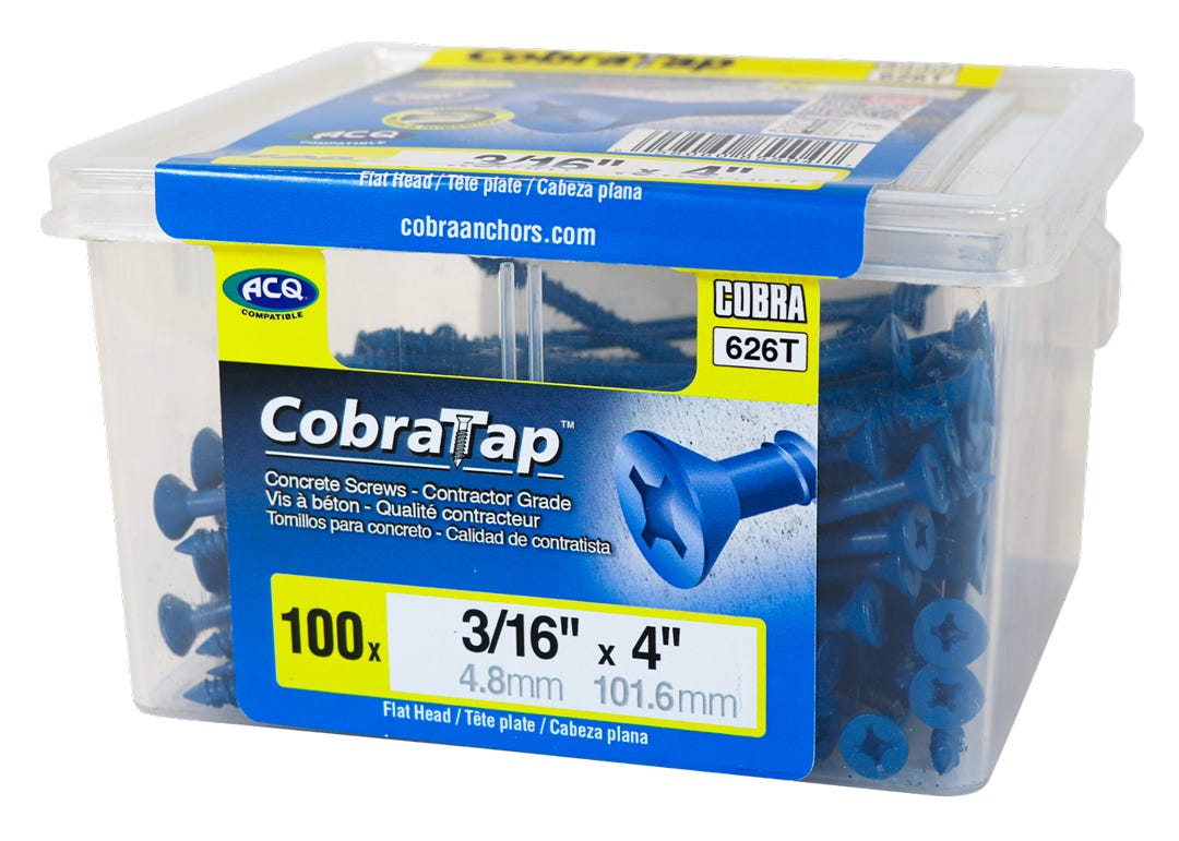 Flat Head Concrete Screw, 3/16 in. x 4 in. + Drill and Drive Bit, 100/Pack