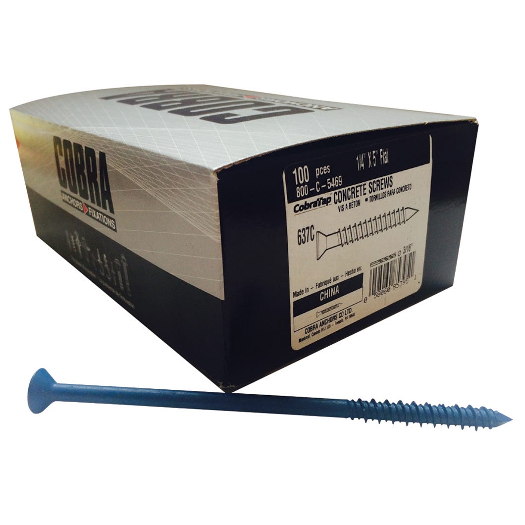 COBRATAP Concrete Screw with Flat Head, 1/4 in. x 5 in. + Drill Bit, 100/Pack