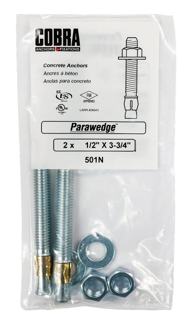 PARAWEDGE Masonry Anchor, #2, 1/2 in., x 3-3/4 in., 2/Pack