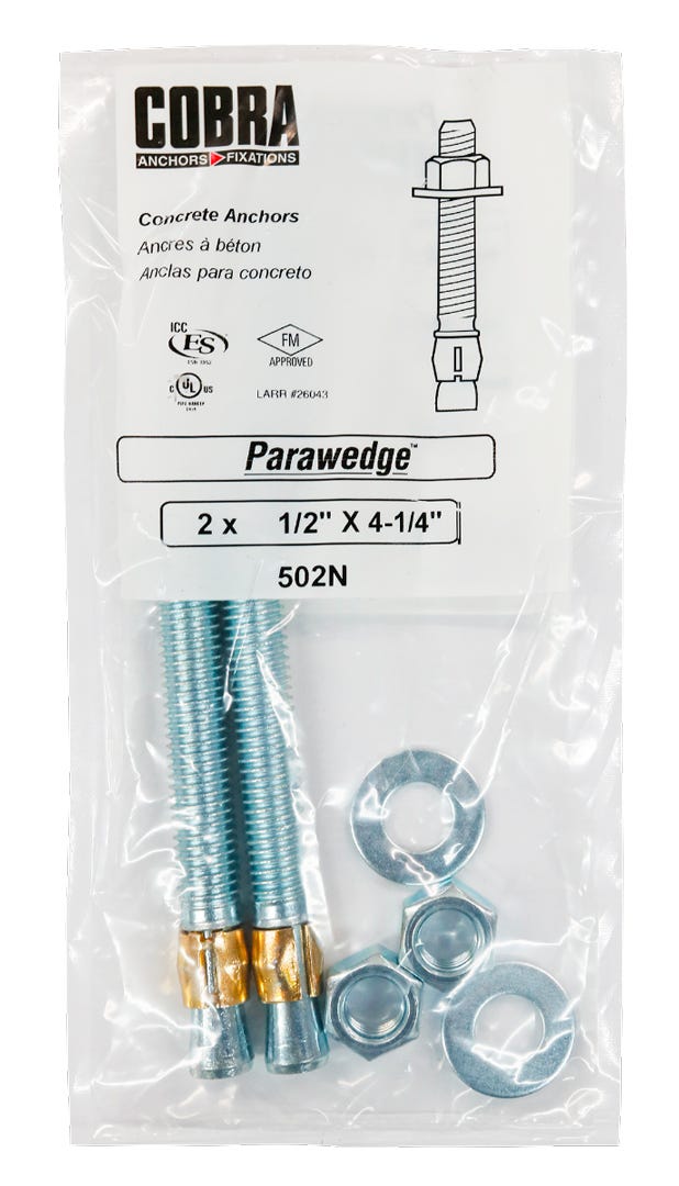 PARAWEDGE Masonry Anchor, #2, 1/2 in., x 4-1/4 in., 2/Pack