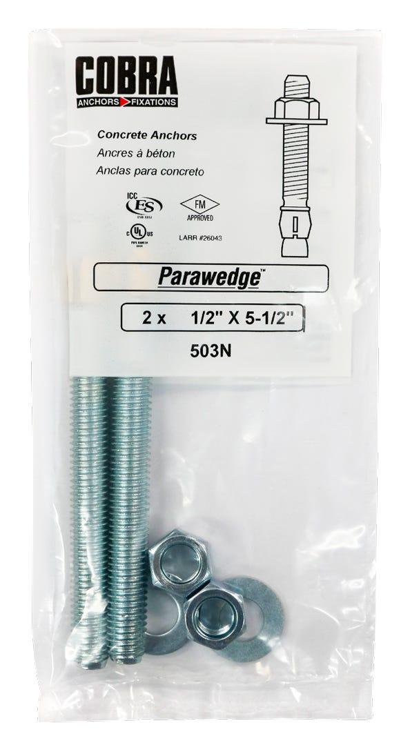 PARAWEDGE Masonry Anchor, #2, 1/2 in., x 5-1/2 in., 2/Pack
