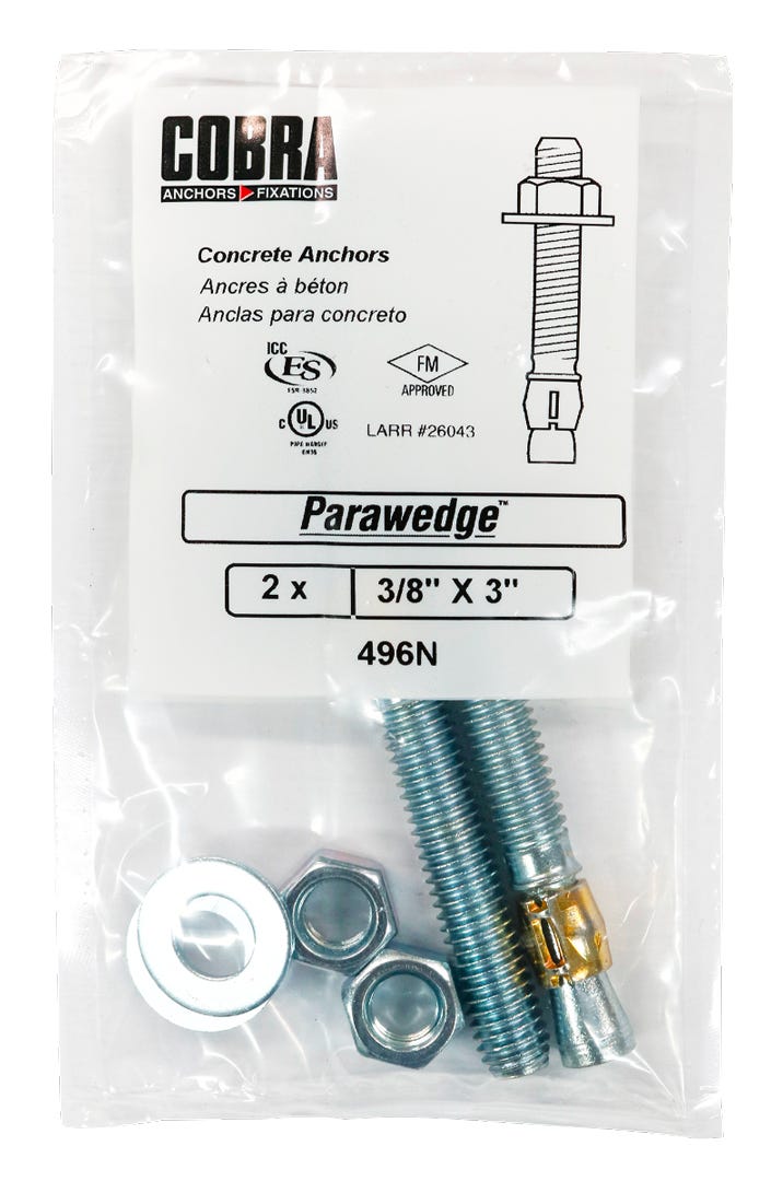 PARAWEDGE Masonry Anchor, #2, 3/8 in., x 3 in., 2/Pack