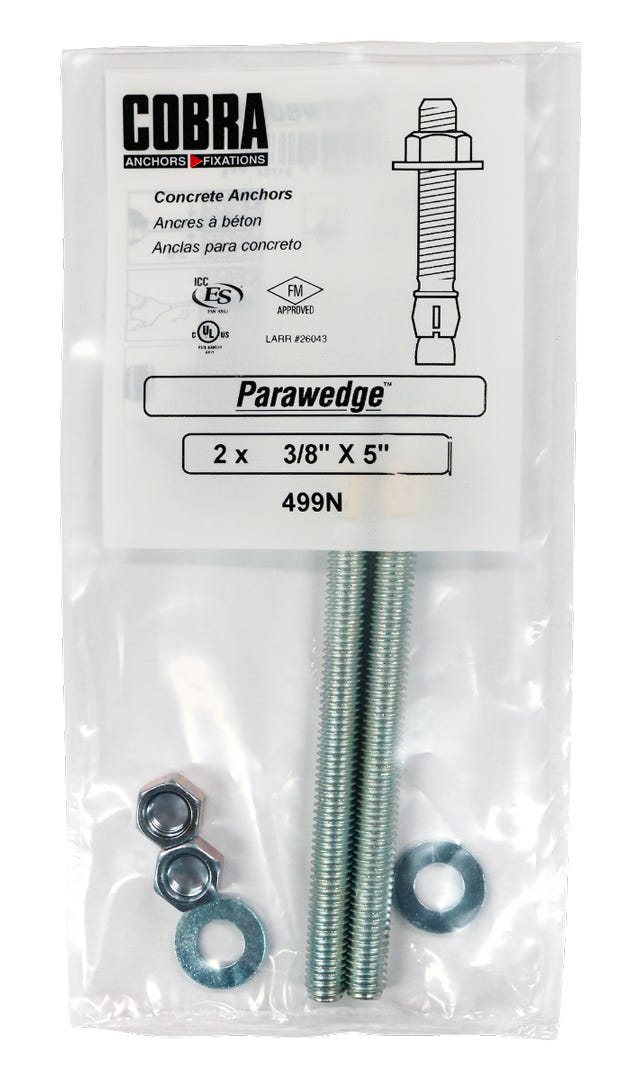 PARAWEDGE Masonry Anchor, #2, 3/8 in., x 5 in., 2/Pack
