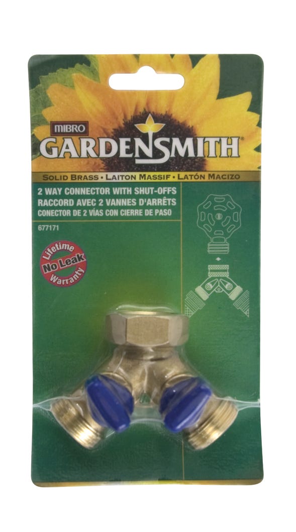 Garden Smith 2-Way Connector with Shut-Offs – Solid Brass