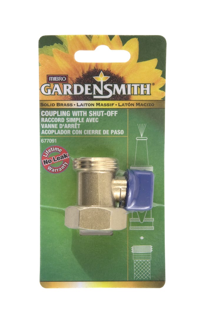 Garden Smith Coupling with Shut-Off – Solid Brass