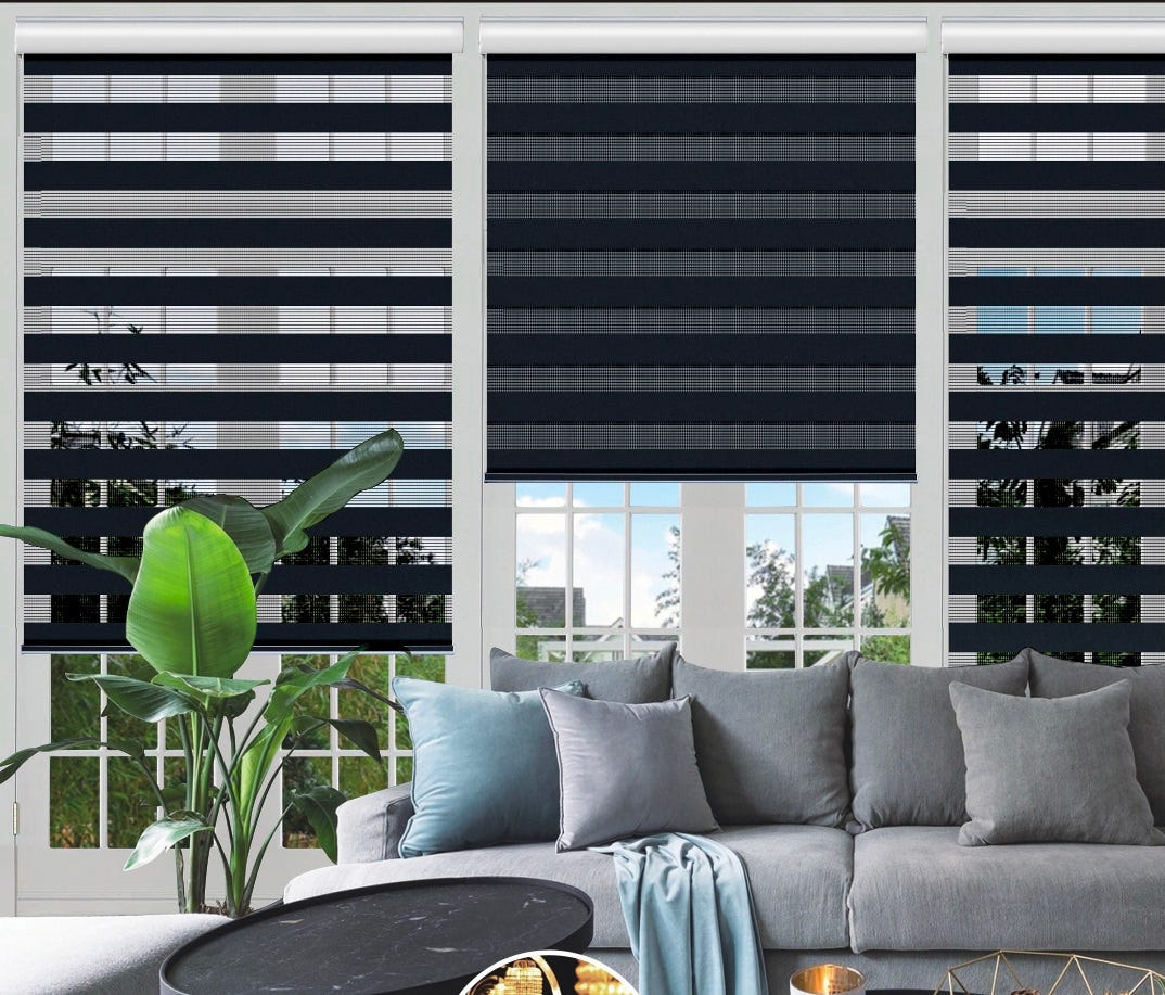 Cordless Day & Night Roller Blinds, 64-in. x 84-in., Black