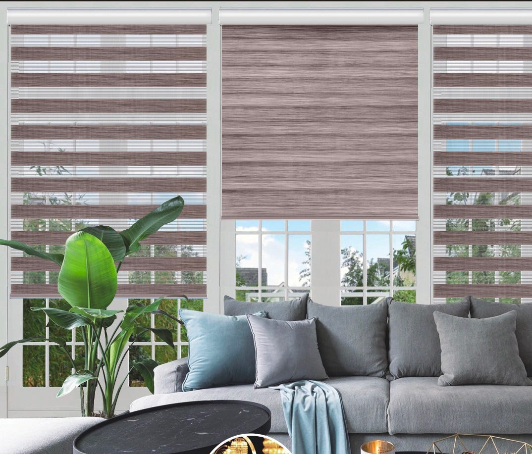 Cordless Wood Look Day & Night Roller Blinds, 72-in. x 84-in., Brown