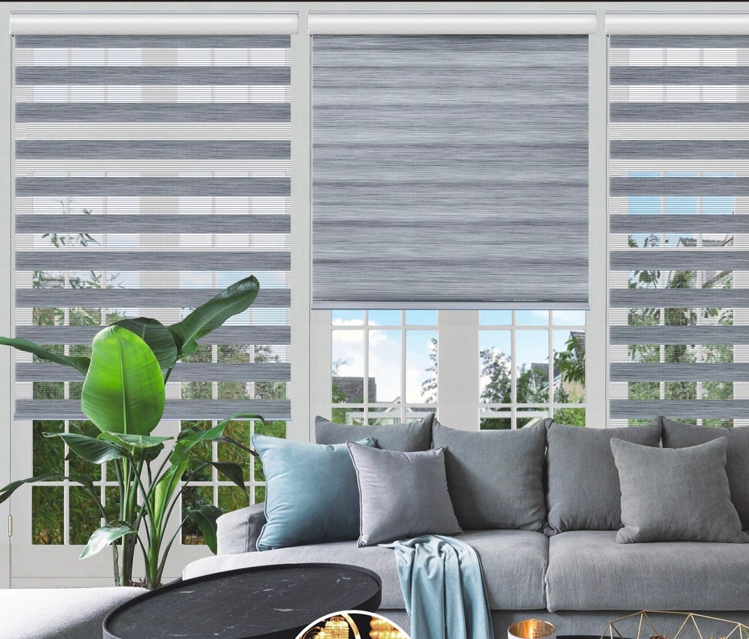 Cordless Wood Look Day & Night Roller Blinds, 72-in. x 84-in., Grey
