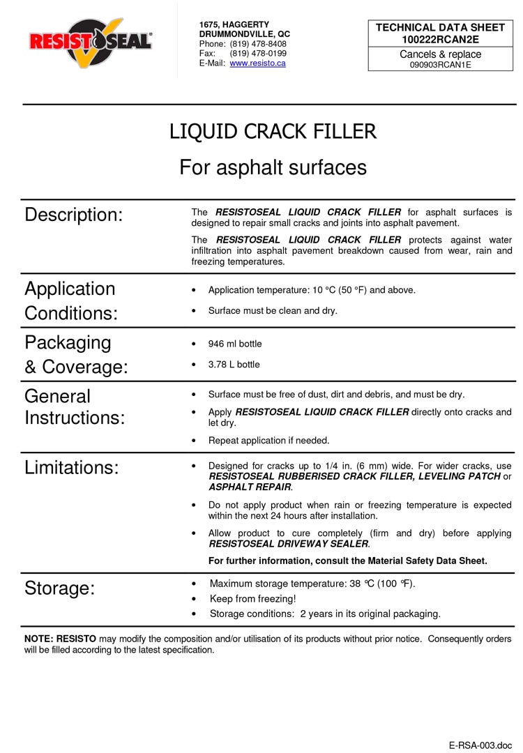 Crack Filler Liquid for Small Cracks, 946 ml