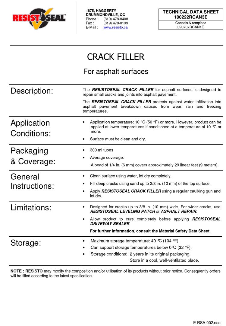 Crack Filler Rubberized for Asphalt Surfaces