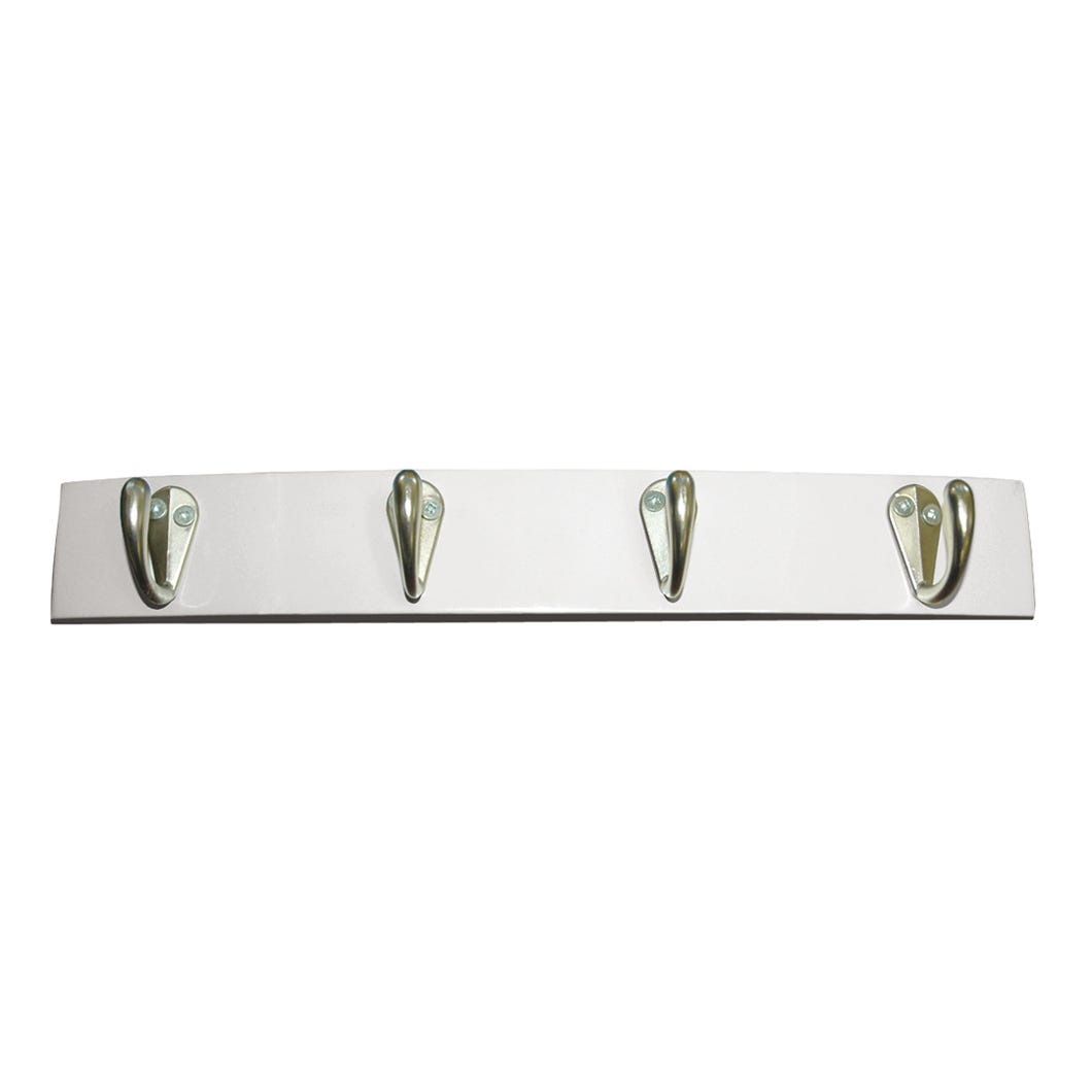 4 Utility Hook Rack, White & Matte Nickel