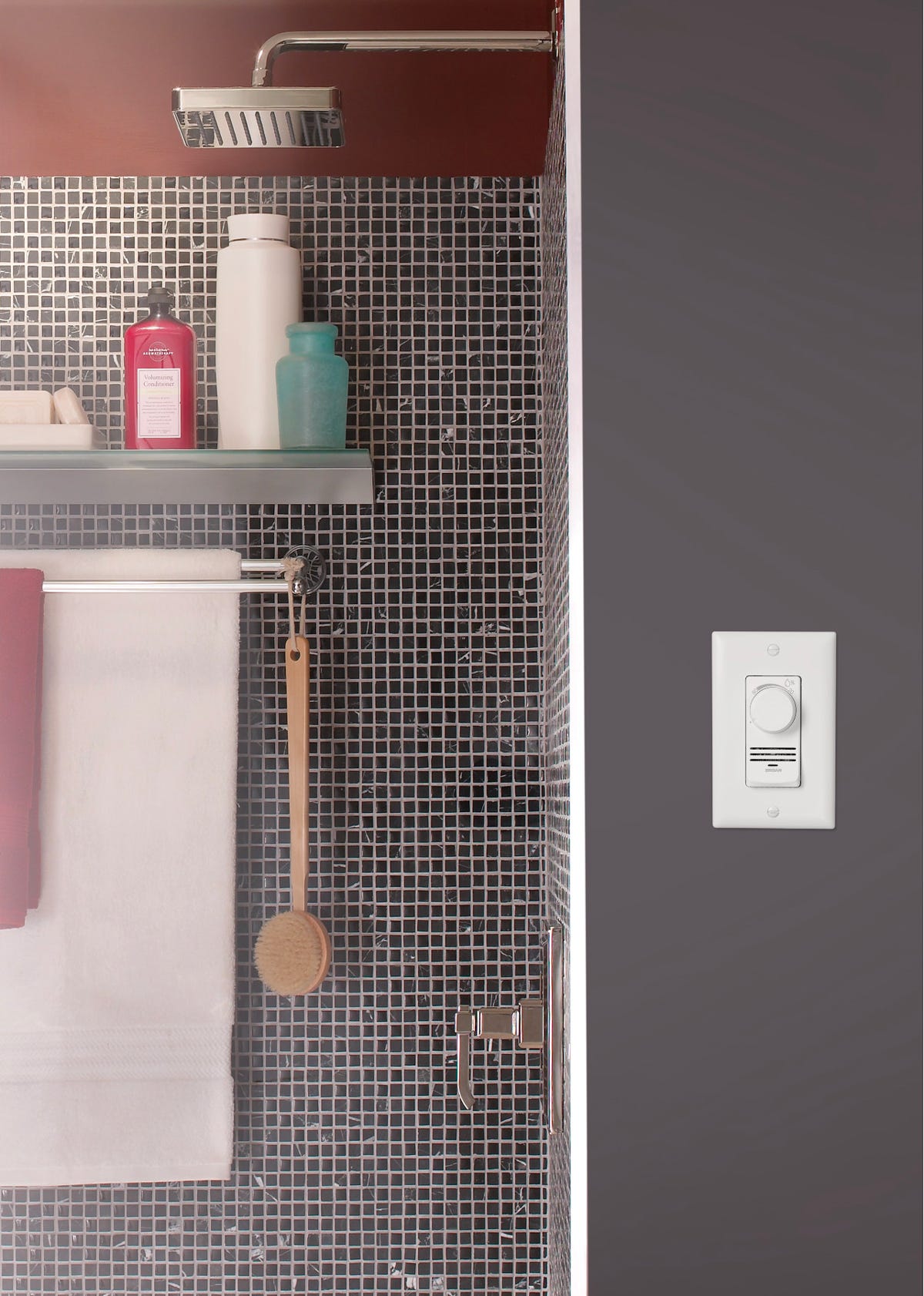 Wall-mounted humidity sensor for bathroom fans