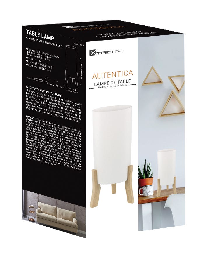 Desk lampe - cylinder - wood base and white