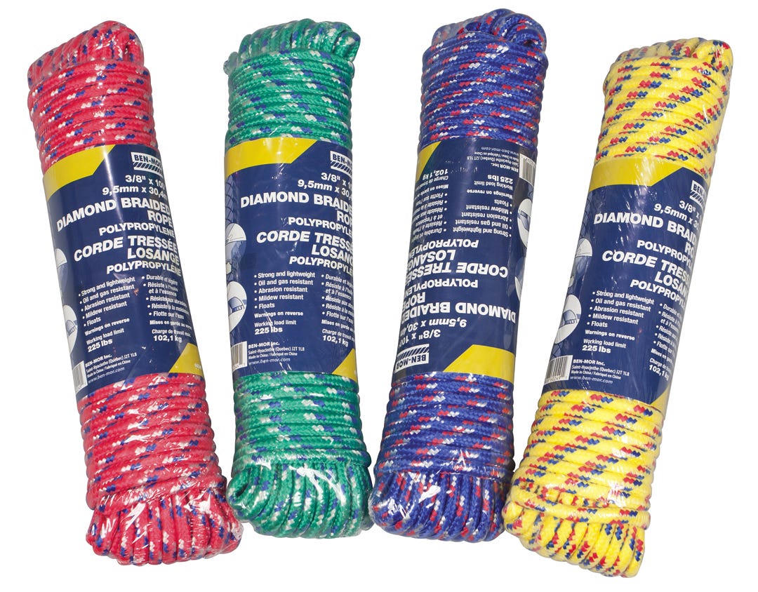 Diamond Braided Rope Polypropylene, Assorted, 3/8 in. x 100 ft.