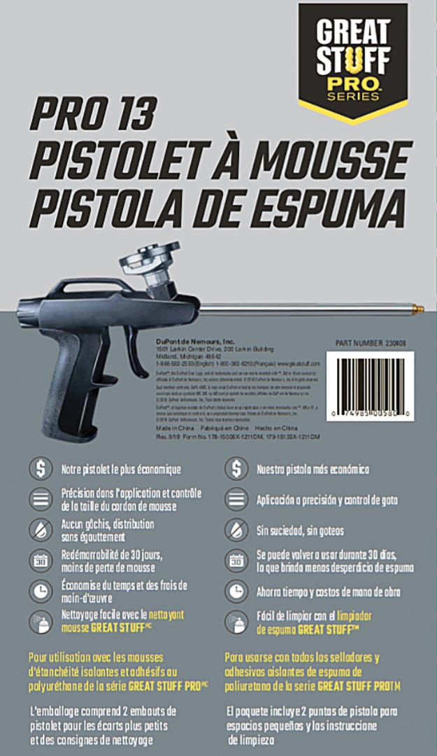 Dispensing Gun for Expanding Foam, Metal Tool, 6.69-in.