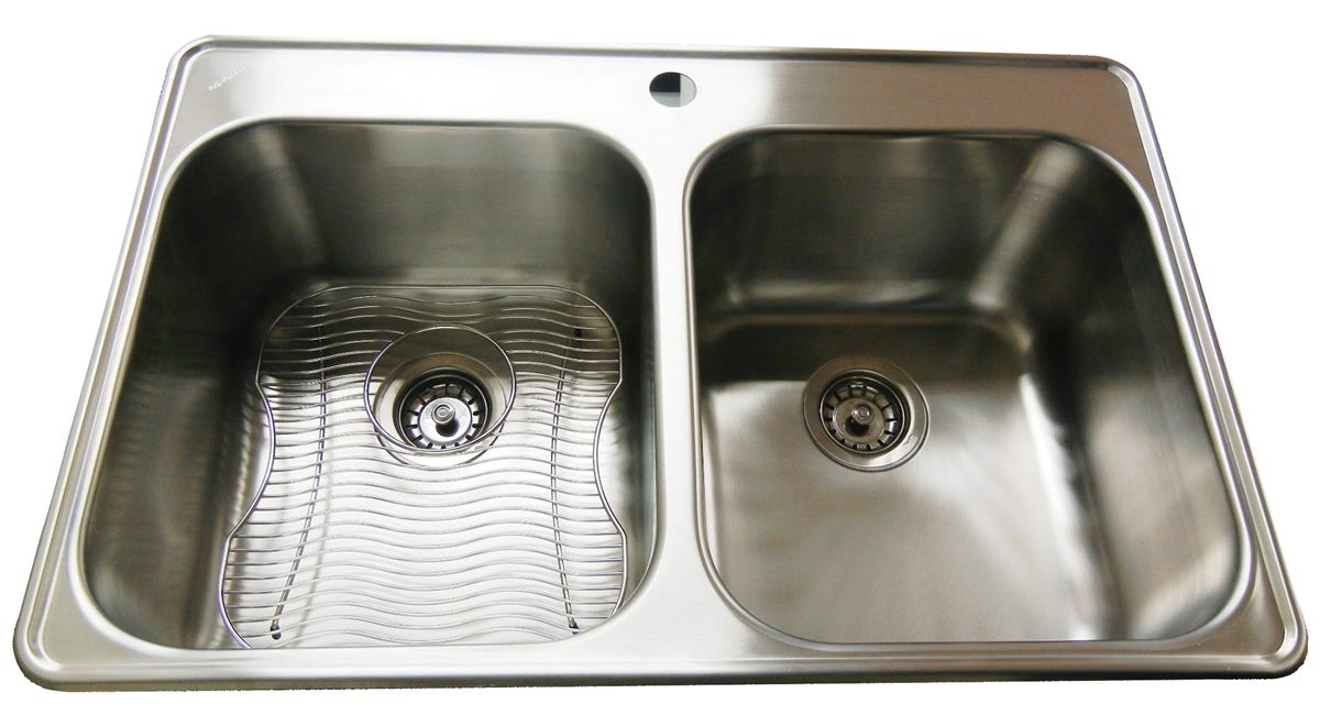 WESSAN Double Kitchen Sink, 1 hole, with grid, satin brushed finish