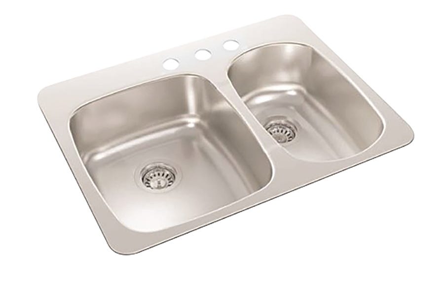 Double Kitchen Sink, 3 holes, mirror finish