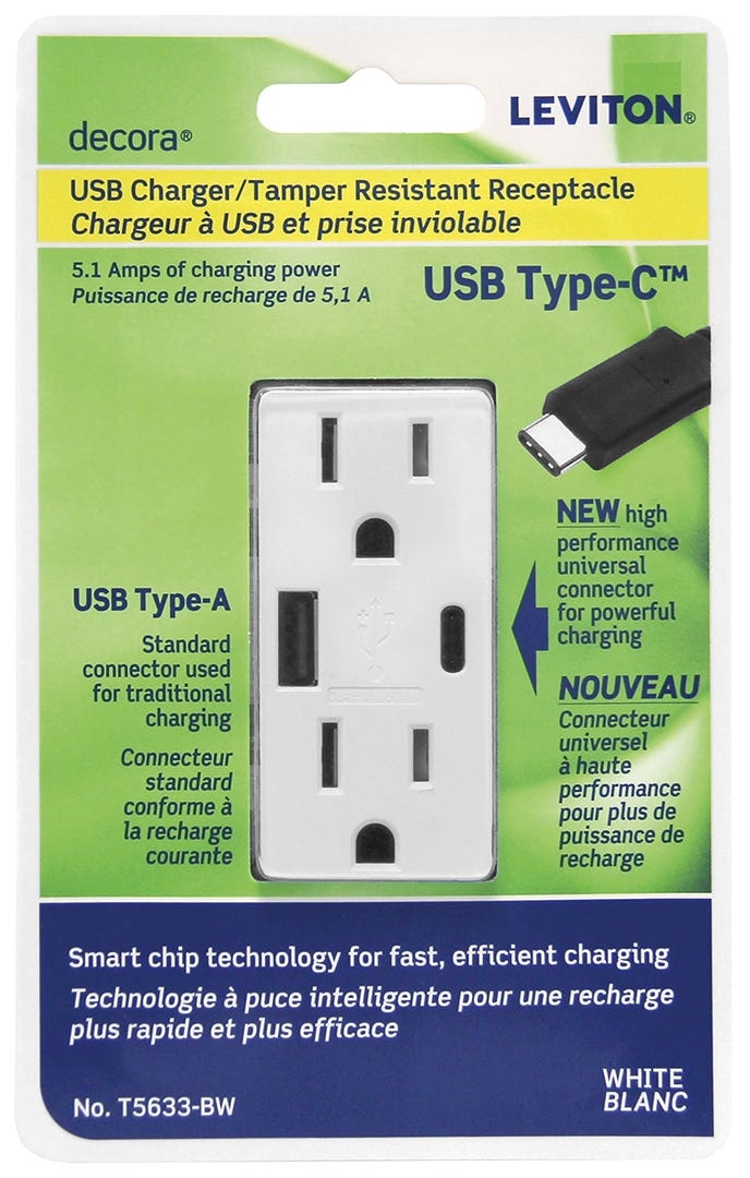 Double socket with USB charger type A/ type C
