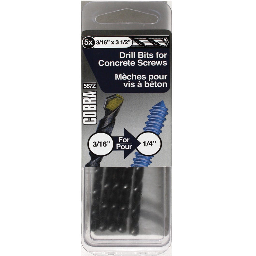 Drill Bit for Concrete Screws, 3/16 in. x 3-1/2 in., 5/Pack