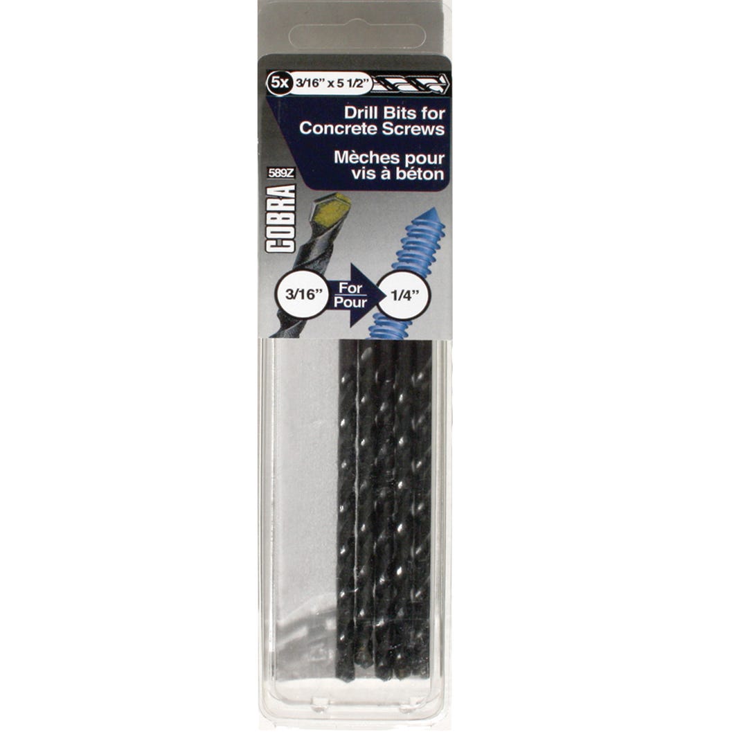 Drill Bit for Concrete Screws, 3/16 in. x 5-1/2 in., 5/Pack