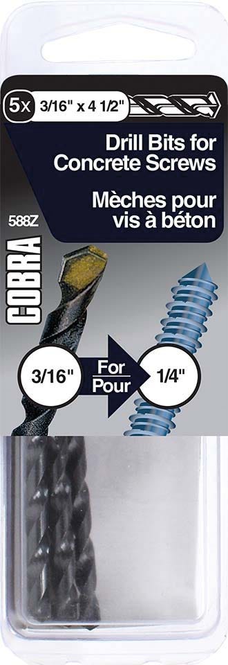 Drill Bits for Concrete Screws, 3/16 in., x 4-1/2 in, 5/Pack