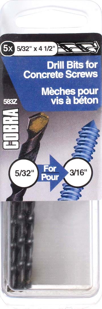 Drill Bits for Concrete Screws, 5/32 in., x 4-1/2 in, 5/Pack